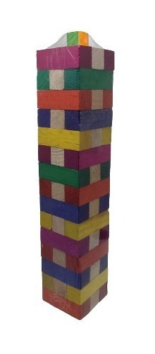 Jenga De Madera Juego De Mesa Colores Con Un Dado