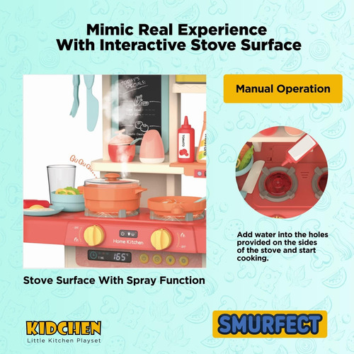Juego De Mini Cocina Con Accesorios Y Sonido 63cm Coral