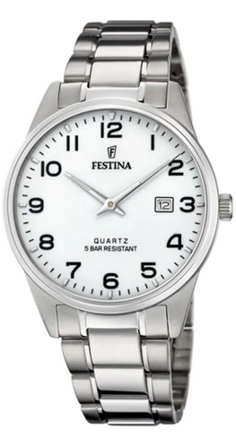 Reloj Festina Classic Para Hombre De Acero F20511.1 Ss Color de la malla Plateado Color del bisel Plateado Color del fondo Blanco