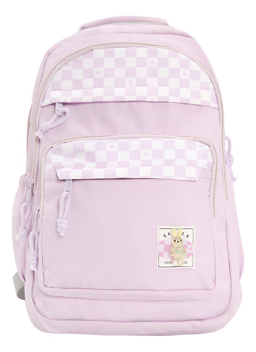 Mochila Colores Unisex Escolar Moda Viaje Lila Liso Con Cuadros Tipo Carrera
