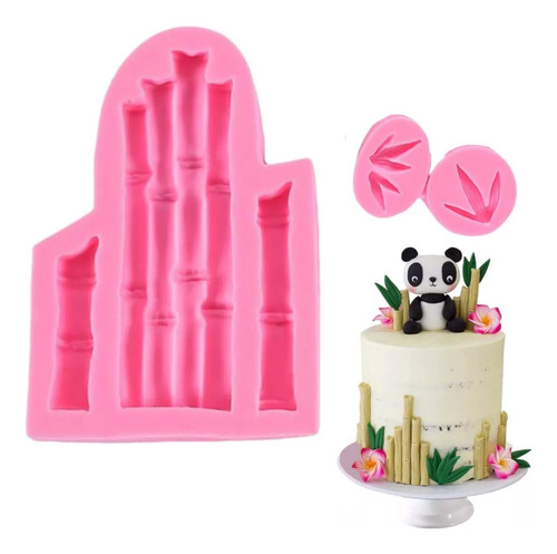 Molde Silicona Bambu Y Hojas Fondant Porcelana Chocolate Color Rosa