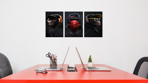 Quadro Decorativo Macacos Sábios Trio Quarto Sala Escritório