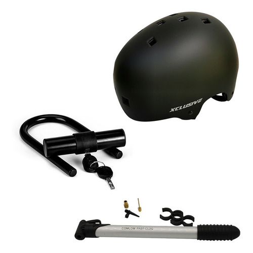 Kit Xclusive Casco Urbano L, Inflador Y Candado U Lock