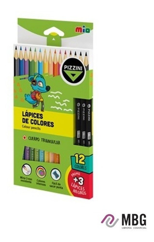 Lápices De Colores Pizzini Mío Por 12 Und + 3 Lápices Negro