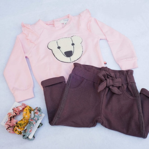 Conjunto Fredo Sudadera Rosa Con Estampado Y Pantalón Café  