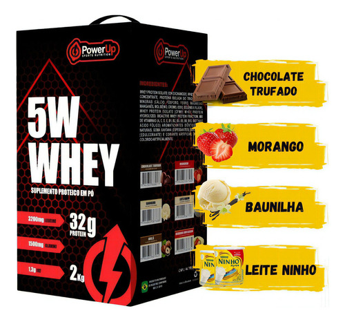Kit 2 Whey Protein Nutrition 5w Red 2kg Concentrada Isolada Sabor Morango