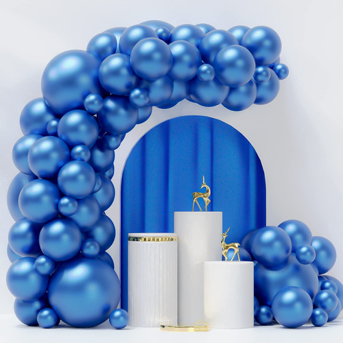 Globo Metalico Azul Latex Helio Cromado Para Decoracion Baby