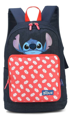 Mochila Costas Escolar Juvenil Disney Stitch Jeans Luxcel