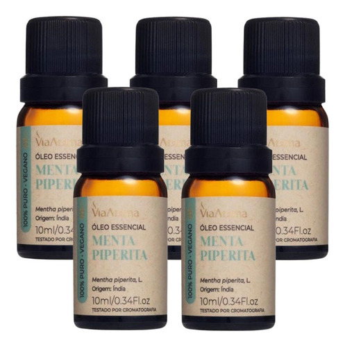 Óleo Essencial Via Aroma 10ml Menta Piperita - Kit 5un