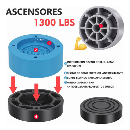 A 4 Almohadillas Antivibración Pies Goma Base Reductora
