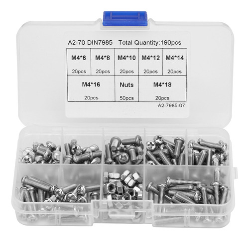 Screw Set 190pcs M4*6\m4*8\m4*10\m4*12\m4*14\m4*16\m4*18 And
