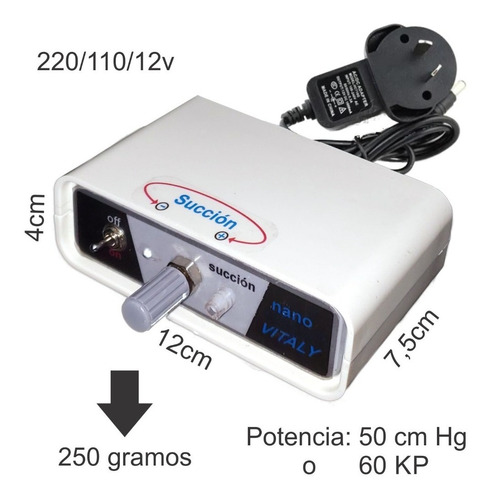 Imagen 2 de 3 de Microdermoabrasion Regulador De Succion Vitaly Nano 3 Puntas