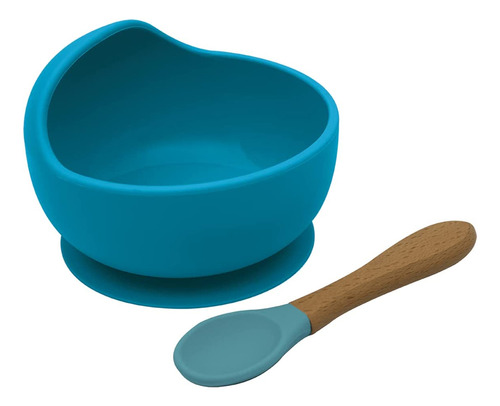 Prato Bowl Tigela Com Ventosa Silicone Colher Bambu Kababy