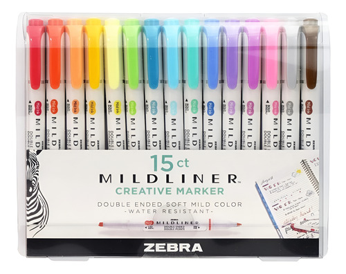 15 Marcadores Colores Doble Punta Mildliner Zebra Plumones