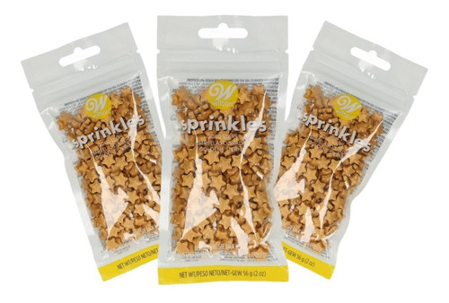 Juego De 3 Sobres Grageas Estrellitas Doradas X56g - Wilton