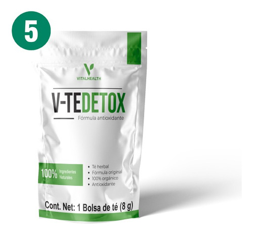 Paq 5 V-té Detox Vitalhealth 1 Sobre Rinde 4 Litros C/u