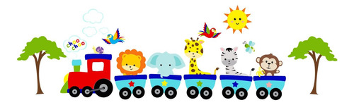 Vinil Decorativo Infantil Tren Con   Animales De La Selva