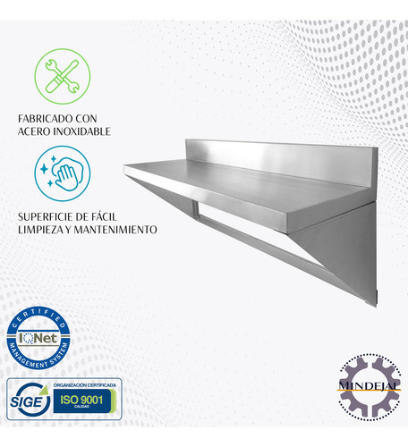 Repisa con Soporte Acero Inoxidable Mindejal REP-200 2 Mts Cromado