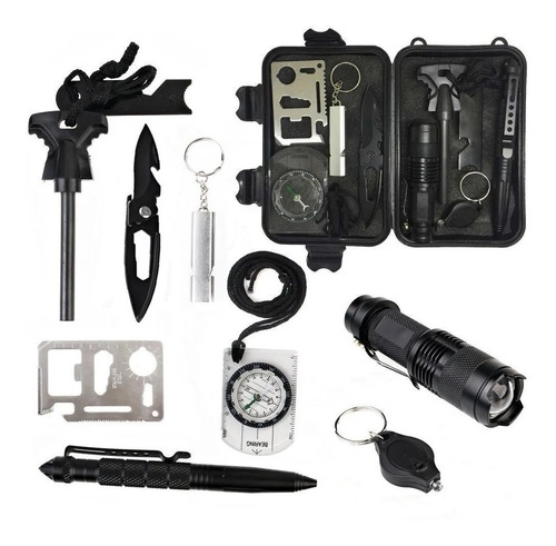 Kit Supervivencia Q5 Y 10 En 1 Emergencia Set Outdoor Para Regalo Linterna, Navaja, Compas, Pedernal, Lapicera S-5008