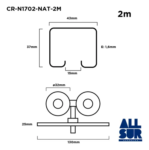 Riel Tipo Roma Nº 170 Hierro Nat 2 Mt + Carros 4 Ruedas 32mm