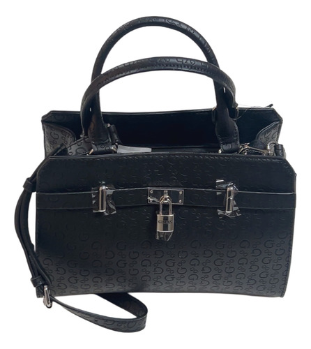 Bolsa Guess Satchel Color Negra Original Negro Lisa Níquel Negro
