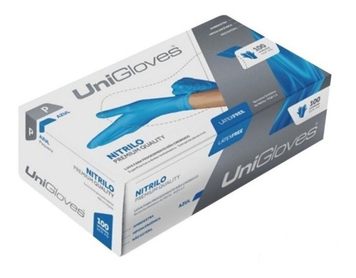 Luvas descartáveis antiderrapantes UniGloves Nitrilica cor azul tamanho  M de nitrilo x 100 unidades 