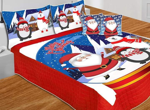 Cubrelecho Navidad Cama King Edredón Navideño Papá Noel