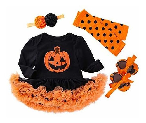 Halloween Baby Girls Outfit Pumpkin Romper Tutu Vestido...