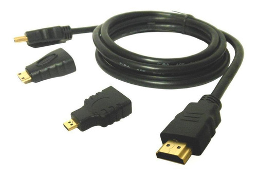 Imagem 1 de 2 de Kit Cabo 3em1 Hdmi X Micro Mini 1.5m Para Raspberry Pi4 2gb
