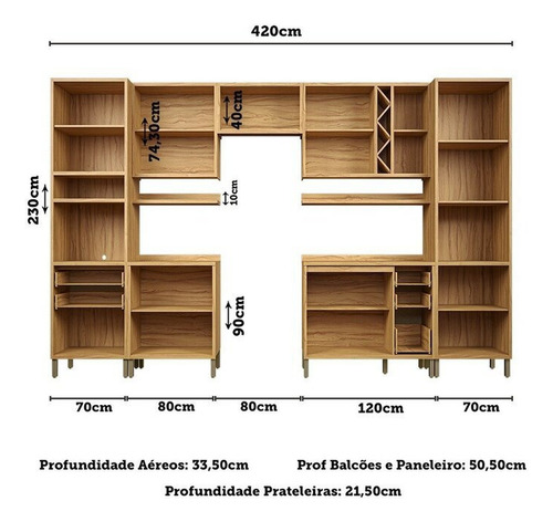 Cozinha Modulada Completa 7 Peças 17 Portas Com Vidro E