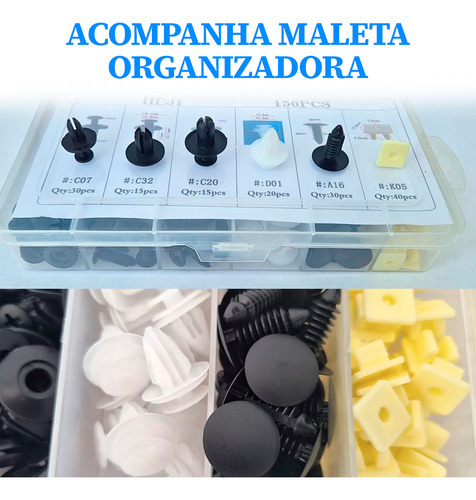 Kit Universal De Presilhas Para Fixação Automotiva 150 Peças