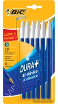 Comprar Biromes lapiceras bolígrafos Bic Cristal Opaco Dura+ de 6 unidades Tinta azul punta mediana trazo 1.0mm escolar oficina