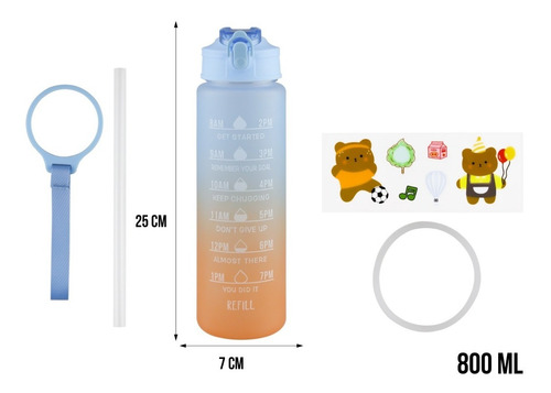 Imagen 3 de 10 de Botella De Agua Motivacional 800ml Termo Cilindro Vaso