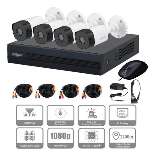 Kit 4 Camaras Cctv Dahua 2mp 1080 Video Vigilancia