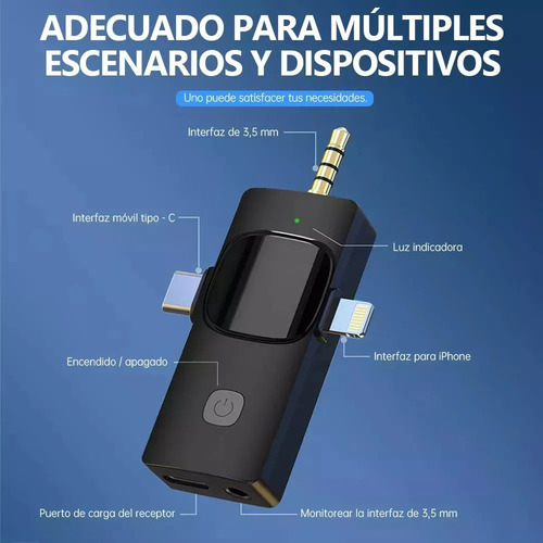 Micrófono De Solapa Inalámbrico 3 En 1 Con Cancelación De Ruido Para iPhone, Android Y Cámara