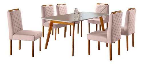Conjunto Sala Jantar 6 Lugares Mesa Slim 6 Cadeiras Nude