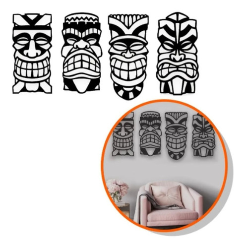 Cuadro Decorativo Minimalista Mdf Tiki Mascaras 6mm