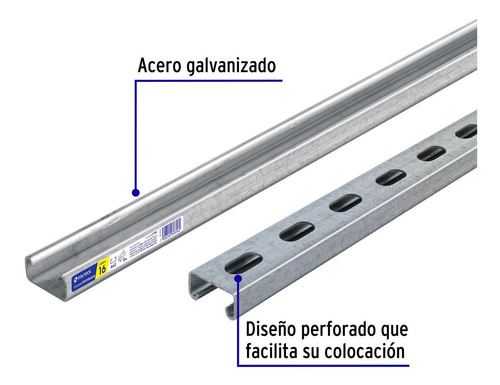 2 Perfiles Unicanal Volteck 1.5m Calibre 16 Perforado 4x2cm
