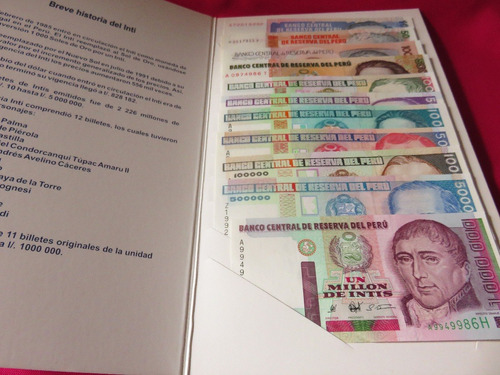 Coleccion 11 Billetes Peru Inti 10 A 1,000,000 1987-1990