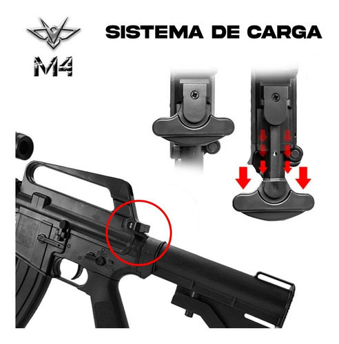 Imagen 5 de 10 de Rifle Airsoft M4 Replica Resorte 6 Mm Mira Red Dot Linterna