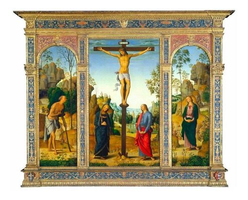 Crucificação Com A Virgem Poster 65cmx80cm Pra Decorar Casa