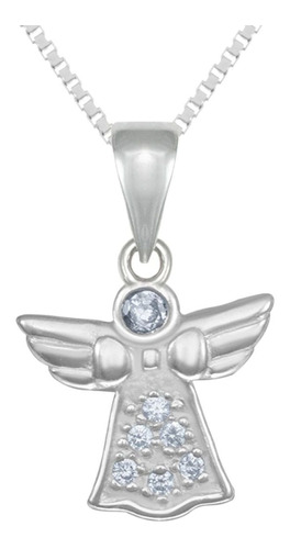 Pingente Em Prata 925 Formato Anjo Pedra Zircônia Cristal