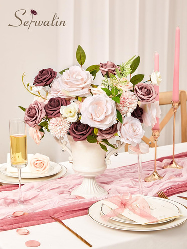 Flores Artificiales Serwalin, Rosas Polvorientas, Flores Fal