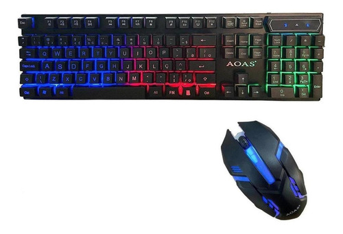 Kit de teclado e mouse gamer Aoas M-300 Português Brasil de cor preto