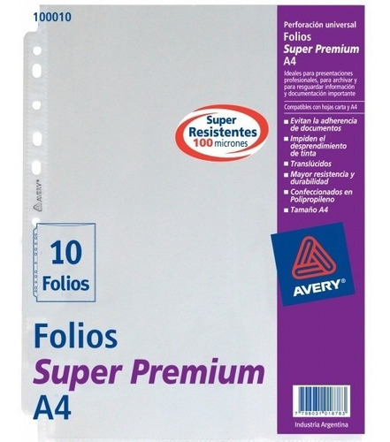 Folio A4 Avery X 10 Super Premium