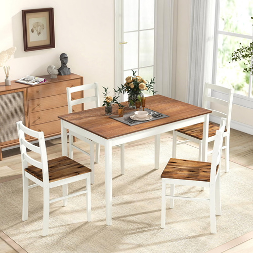 Tangkula Juego De Mesa De Comedor Para 4 Madera Maciza Juego