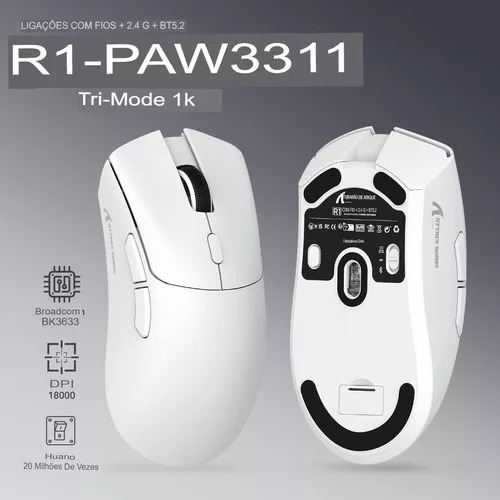 Mouse Gamer Attack Shark R1 Paw3311 18000 Dpi Inalámbrico Color Blanco