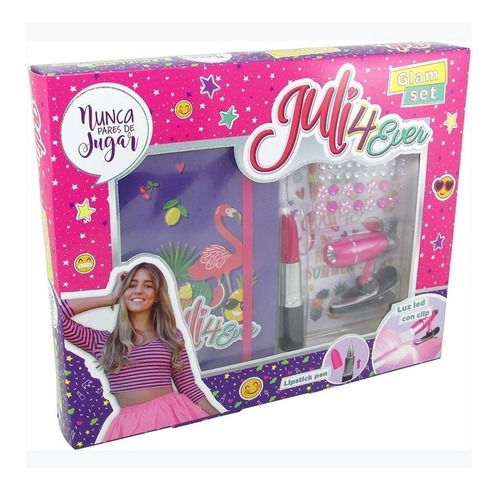 Juli4ever Cuaderno Glam Set Con Lipstick Pen Y Luz Led