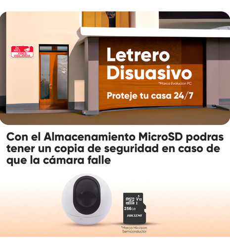Ezviz Kit Mini Cámara PTZ C6-PLUS-256 PT IP de 4 MP Almacenamiento MicroSD 256Gb Wireless Inalambrica Detección Humanos y Audio Bidireccional CS-C6 Visión Nocturna Más Zoom de Seguimiento