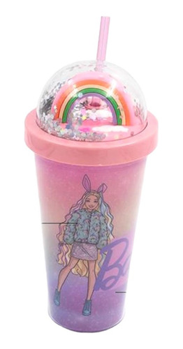 Vaso Tomatodo Con Luces Y Sorbete Barbie 500ml Mattel